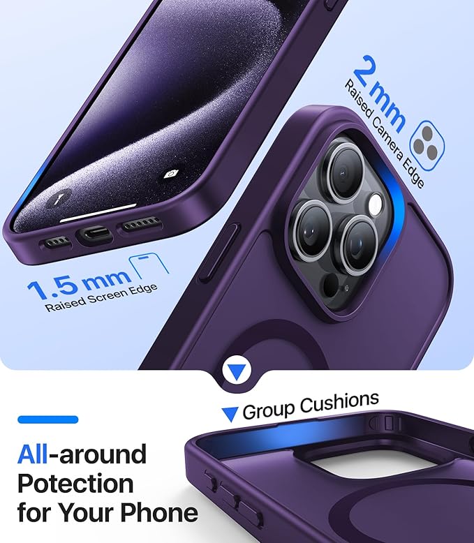 Magnetic for iPhone 14 Pro Max Case, [Compatible with MagSafe][Military-Grade Drop Protection][Anti-Yellowing] Shockproof Translucent Matte Cover for iPhone 14 Pro Max Phone Case,Deep Purple