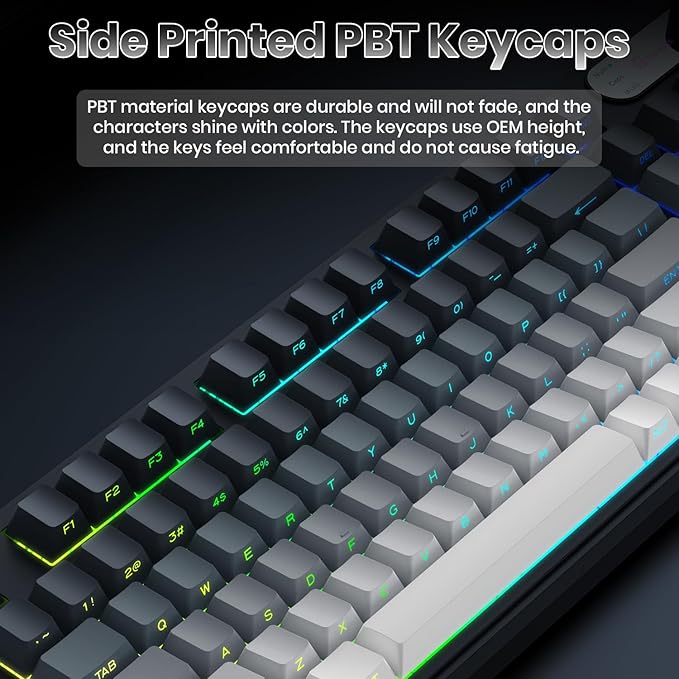 GEODMAER G98 Gaming Keyboard, 99 Keys Silent Wired Keyboard with Number Pad & Knob, RGB Backlit, Side Printed PBT Keycaps, Anti-ghosting, Water Repellent Computer Keyboards for PC Mac Laptop Gamer