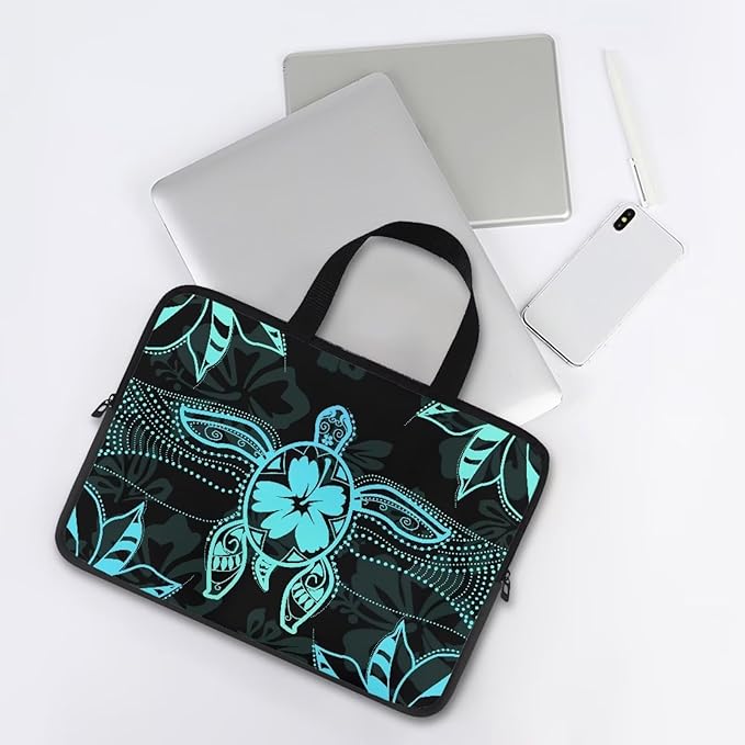 Polynesian Tribal Laptop Sleeve Case 10 Inch Laptop Cover Protective Case Portable Computer Carrying Bag Compatible with 10-17 Inch Shockproof Padded Laptop Case, Black & Green