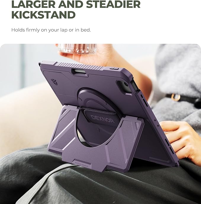 Dexnor Case for iPad Air 13 inch M4/M3/M2 (2026/2025/2024), Rugged Protective Case with 360° Rotating Hand Strap& Steady Stand&Screen Protector&Pencil Holder Shockproof Full-Body Bumper Cover, Purple