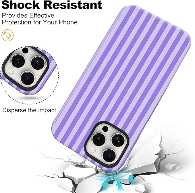 Magnetic for iPhone 14 Pro Max Case Cute Stripes Phone Case, Shockproof Slim TPU and Hard PC Protective Phone Cover Compatible with MagSafe Designed for Women Girls, Light Purple