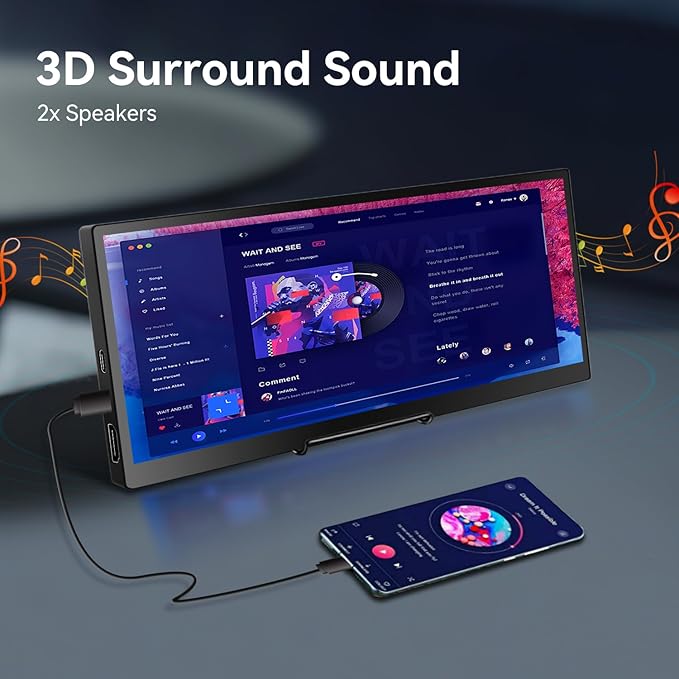 12.3 Portable Touchscreen Monitor,1920*720 IPS Mini Touch Screen,Travel Display with Foldablestand & Speaker, HDMI USBC CNC External Monitor for Laptop Phone Aida64 GPU CPU RAM Monitoring, VESA