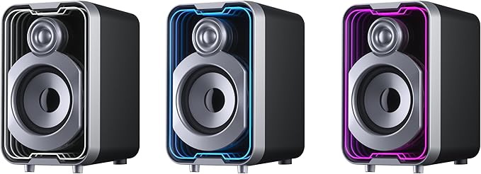 SOULION 2.0 Computer Speakers, 10W USB-Powered Bluetooth Wired PC Speaker with Easy-Control Pod for Desktop, Tiny Desk Soundbar with 5 Mirror-Like LED Light Modes for Monitor Laptop Gaming Music Black
