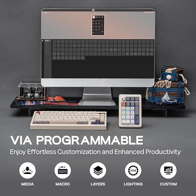 EPOMAKER EK21 VIA Gasket Number Pad with 1000mAh Battery, BT 5.0/2.4GHz/Wired Hot-Swap Numpad with Aluminum Alloy knob, Programmable for Win/Mac/Gaming (Retro White, Zebra Switch)