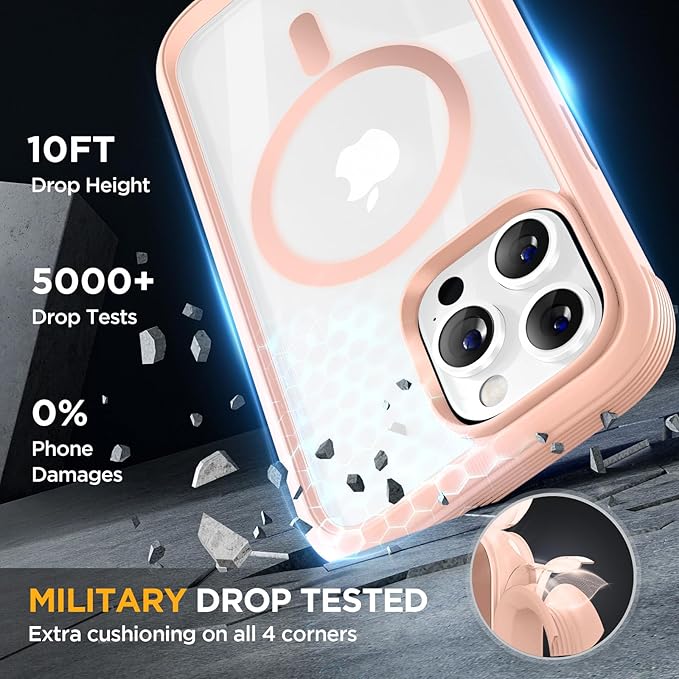Miracase for iPhone 13 Pro Case 6.1",Full-Body Protection,Clear Bumper Case with Built-in 9H Tempered Glass Screen Protector,Military-Grade Drop Protection Outdoor Phone Case for iPhone 13 Pro,Pink