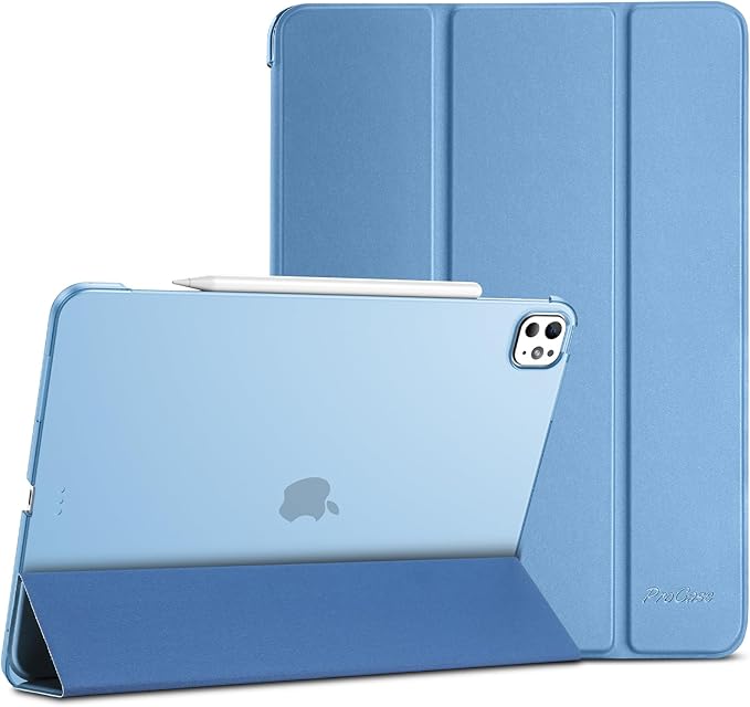 ProCase for iPad Pro 13 Inch Case M5 2025/ M4 2024, Smart Cover iPad Pro M5 M4 Case 13 Inch, Slim Stand Translucent Hard Shell Back, Supports Touch ID, Auto Wake/Sleep -SkyBlue