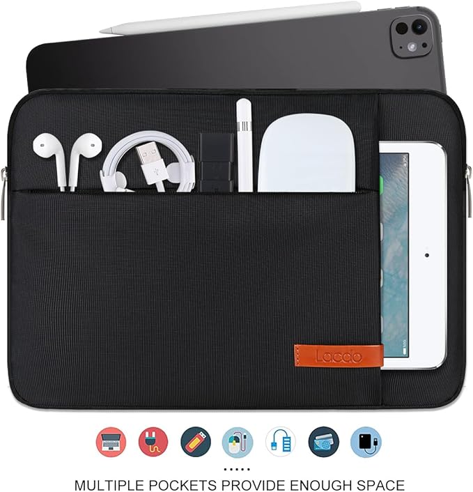 Lacdo Tablet Sleeve Case for 13 inch New iPad Air M4 M3 M2 2026-2024, 13 inch New iPad Pro M5 M4 2025-2024, 12.9 inch iPad Pro 6 5 4 3, iPad Pro Air 13 inch Sleeve, Protective Tablet Case Bag, Black