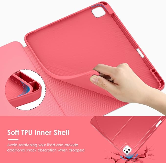 VIKESI Case for iPad iPad Pro 13-inch M5 or M4 Released in 2025 or 2024,Multiple Angles Magnetic Stand Cover,Shockproof Soft Back,Pencil Holder,and Auto Sleep/Wake,Red