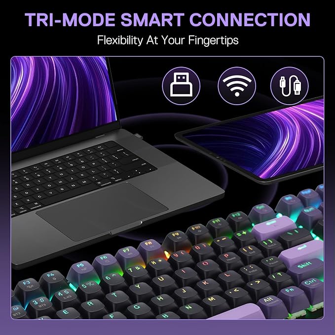 Redragon K740 PRO 98 Keys Wireless RGB Gaming Keyboard, 3-Mode PBT Mechanical Keyboard w/Solid Aluminum Base, Dedicated Knob Control & Hot-Swap Socket, Custom Linear Switch