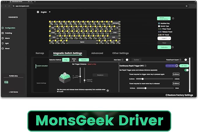 MONSGEEK FUN60 Ultra Rapid Trigger Gaming Keyboard 8k Magnetic Switch TMR Aluminum Keyboard Multi-Modes Black Shine-Through MagMech(Glare Magnetic Switch)