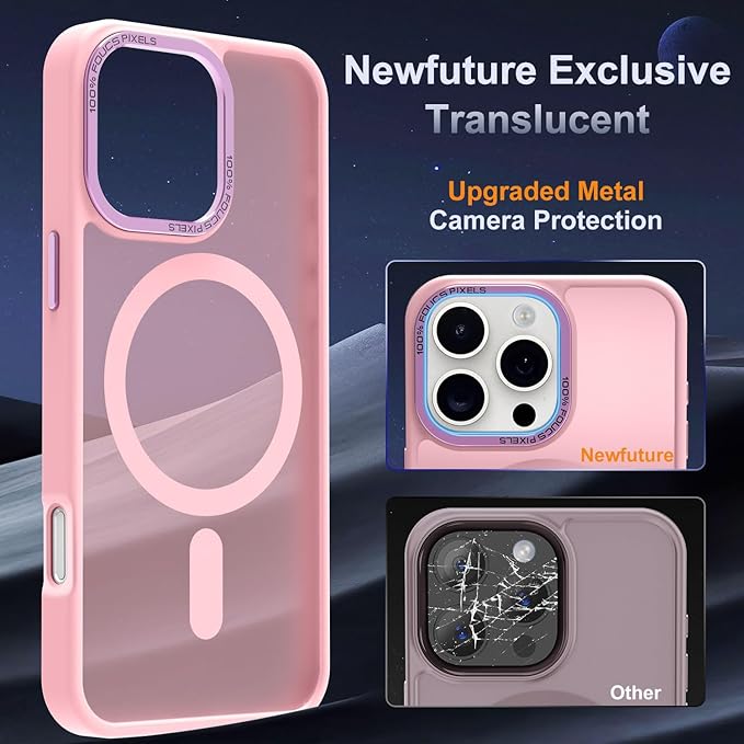 Newfuture Designed for iPhone 16 Pro Max Case with Magnetic [13 FT Military Drop Protection] [Compatible with Magsafe] Slim Translucent Matte Shockproof with Anti-Fingerprint Phone Case, Tender Pink