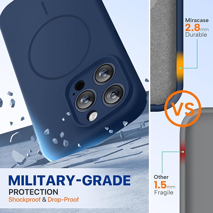 Miracase Magnetic for iPhone 15 Pro Case, [Soft Anti-Scratch Microfiber Lining], Compatible with MagSafe, Liquid Silicone Shockproof Drop Protection Phone Case for 15 Pro, Dark Blue