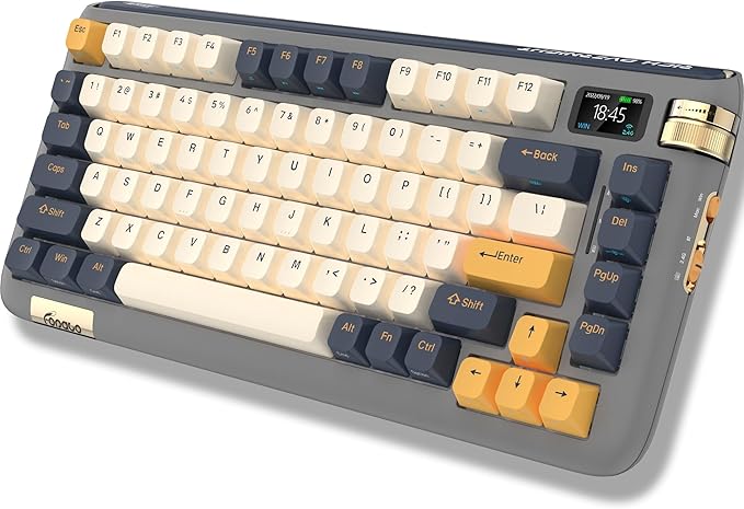 F75 Mechanical Keyboard, 75% Hot Swappable Gasket Structure Tri-Mode Gaming Keyboard, 81 Keys RGB Bluetooth Wireless Keyboard with Linear Switch, PBT Keycaps, Screen for Windows Mac (Gray)