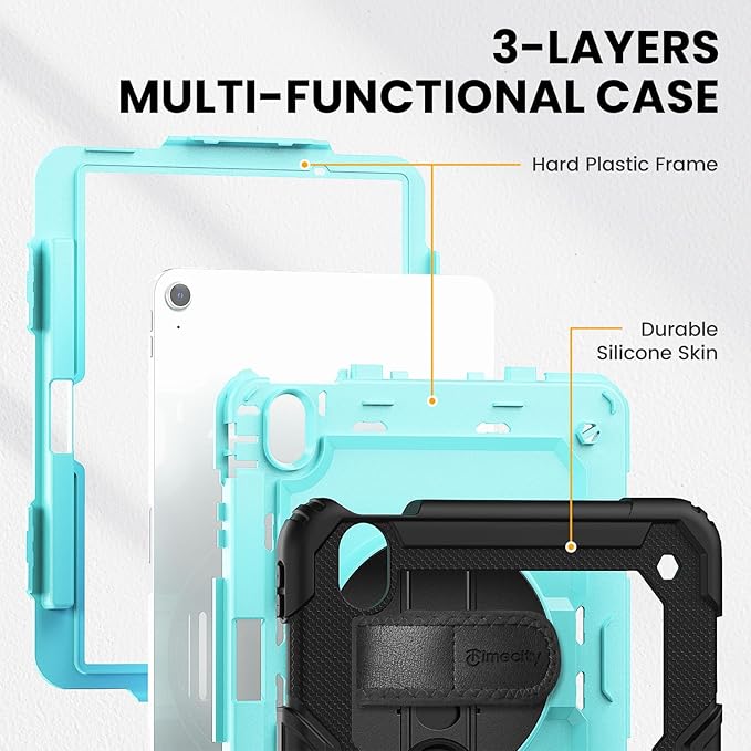 timecity Case for iPad Air 11 Inch M4 / M3 / M2 (2026/2025/ 2024), 360° Rotating Stand, Pencil Holder & Wireless Charging, Shockproof with Screen Protector & Shoulder Strap - for Designers, Blue
