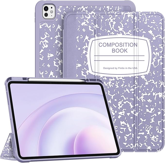 Fintie SlimShell Case for iPad Pro 13-inch (M5) 2025 / (M4) 2024 - [Built-in Pencil Holder] Soft TPU Protective Stand Back Cover with Auto Wake/Sleep, Composition Book Lilac