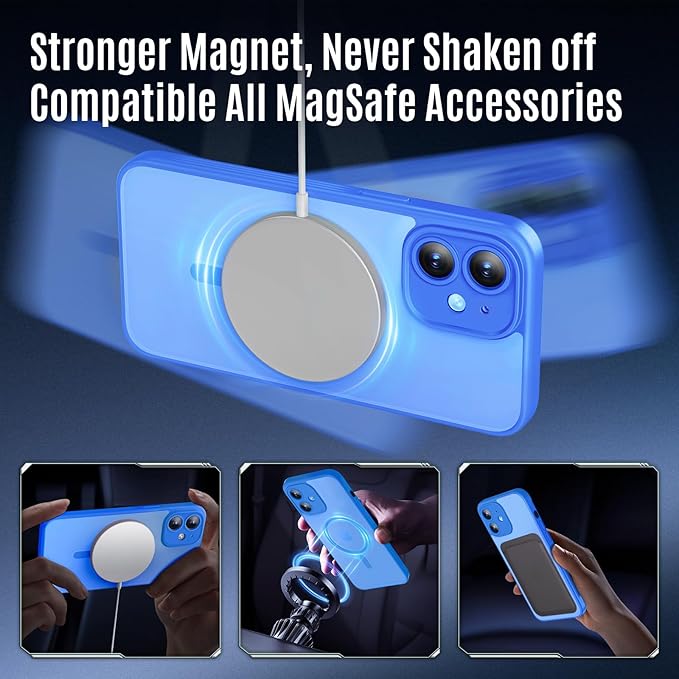 Symcele Designed for iPhone 12 Case, Compatible with MagSafe, with Privacy Screen Protectors X2, [Camera Protection] [15FT Military Drop Protection] Shockproof Phone Case, 6.1", Blue