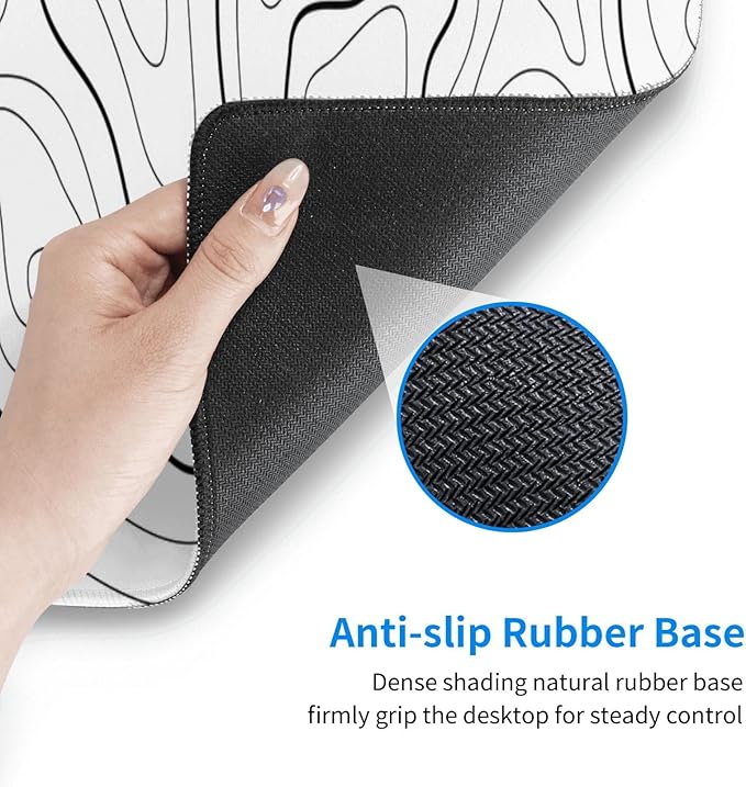 White Extended Gaming Mouse Pad - 31.5 x 11.8 Inch Black and White Topographic Mouse Pad with Anti-Slip Rubber Base for Home Office