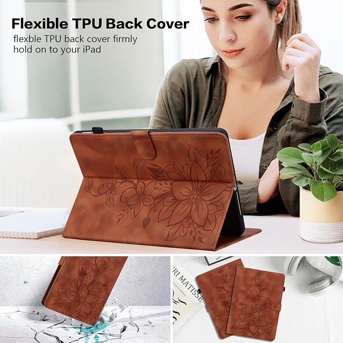 Case for iPad Pro 12.9 inch 6th/5th/4th/3rd Generation 2022/2021/2020/2018, Auto Wake/Sleep Supports Pencil Pro and Pencil(USB-C) Magnetic Clasp Stand, Brown