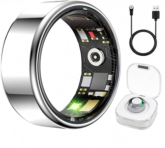 Smart Ring Health & Fitness Tracker for Men & Women, Heart Rate, SPO₂, Sleep & Activity Monitoring, IP68 Waterproof, Long Battery Life, Family Care Mode, No Subscription Fee (Silver, 8)