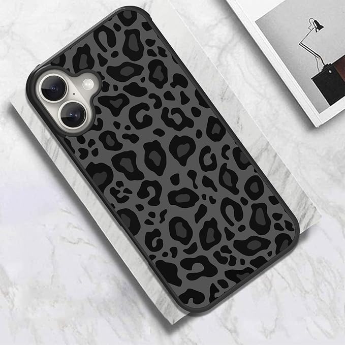KANGHAR Case Compatible with iPhone 16,Black Leopard Design,Tire Texture Non-Slip +Shockproof Rugged TPU Protective Case for iPhone 16 6.1 Inch