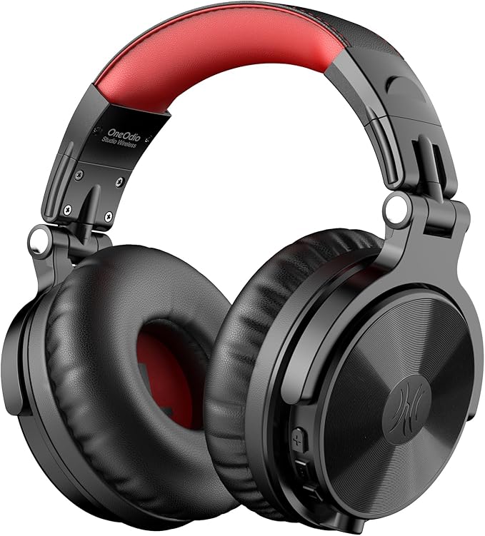 OneOdio Bluetooth Over Ear Headphones, 110 Hrs Wireless/Wired Stereo Sound Foldable Headsets with Deep Bass 50mm Neodymium Drivers for PC/Phone/Tablet - Studio Wireless Pro C, Red