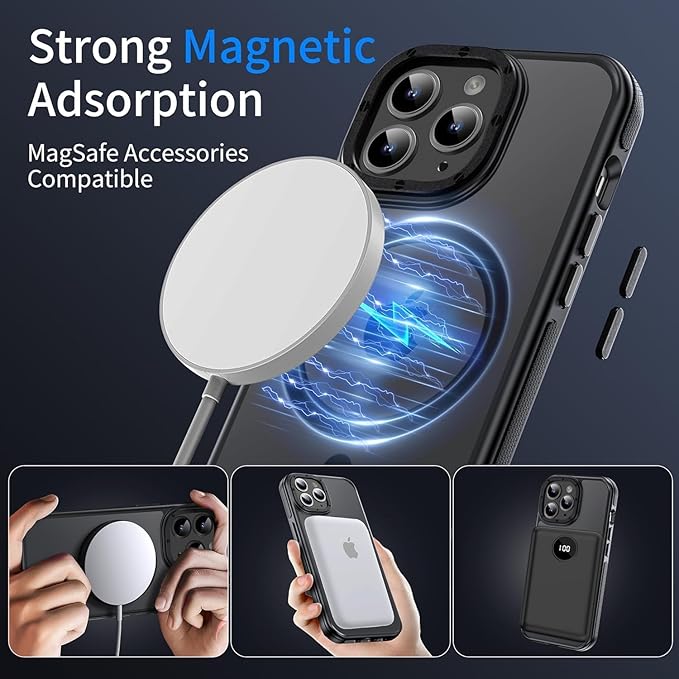 Strong Magnetic case for iPhone 14 pro max [5X Military-Grade Shockproof for iPhone 14 pro max Phone case] Compatible with MagSafe Shockproof Slim Thin Cover 6.7 inch, Black Bumper Case