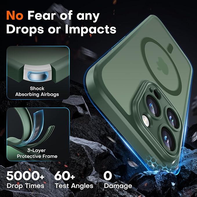 TOCOL Magnetic for iPhone 14 Pro Case, Upgraded Full Camera Protection, Compatible with Magsafe, Drop Protection, Translucent Matte Back Bumper Phone Cover 6.1-Inch, Alpine Green