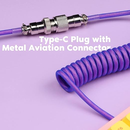 EPOMAKER Mix 1.8m Coiled Type-C to USB A TPU Mechanical Keyboard Space Cable with Detachable Aviator Connector for Gaming Keyboard and Cellphone(Purple)