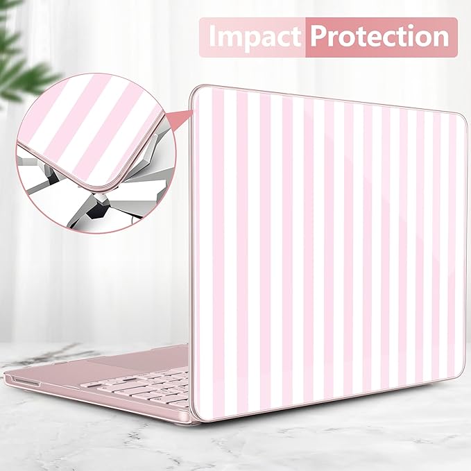DONGKE for MacBook Neo 13 Inch Case 2026 (Model A3404, A18 Pro chip), Stylish Pattern Protective Hard Shell with Screen Protector, Keyboard Cover & USB-C Adapter - Pink & White Stripes