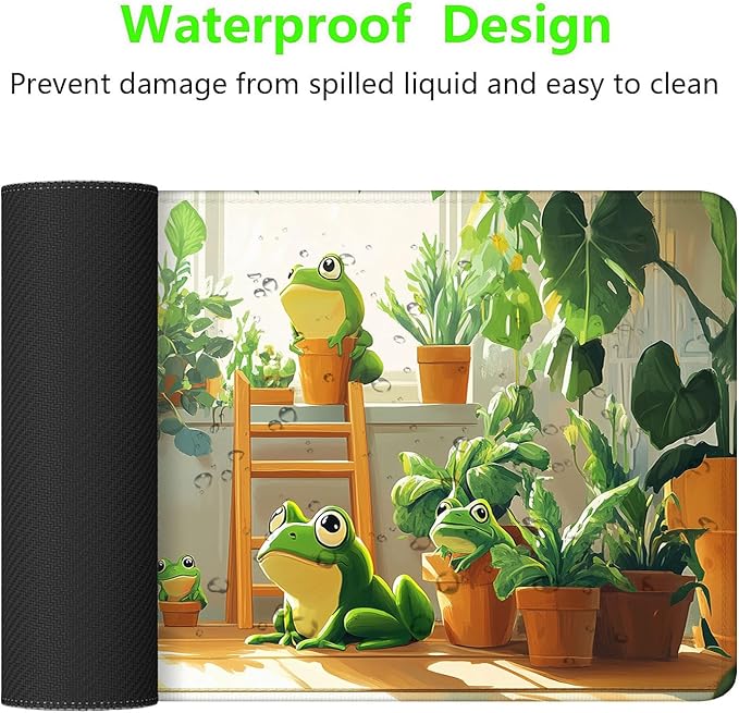 Cute Frog Gaming Mouse Pad Kawaii Green Mousepad XL Large Gaming Mouse Pad Laptop Keyboard Mat Desk Pad 31.5"x11.8" Office Home Decor for Women Girl