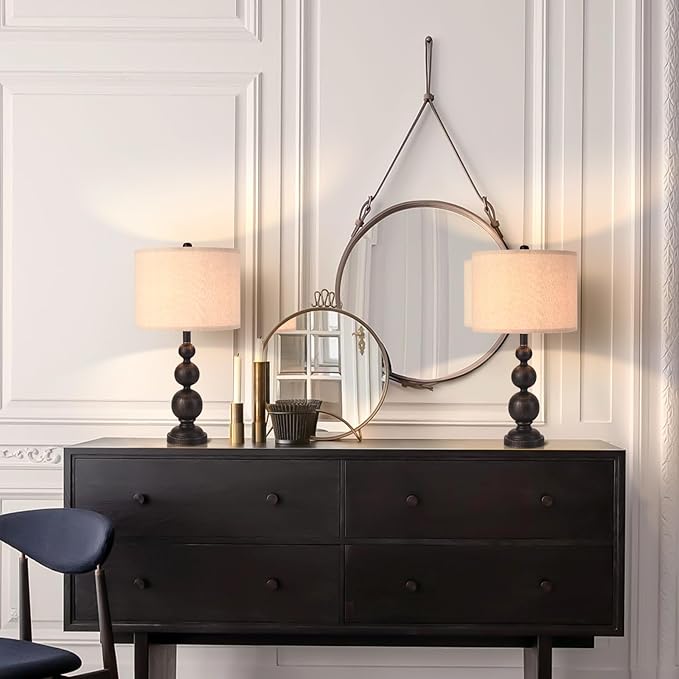 24.4" Farmhouse Bedside Black Table Lamps Set of 2 for Living Room Bedroom Nightstand, Black Iron Rustic Table Lamp for Kitchen, Vintage Desk Lamp for End Table Side Table (Bulbs Not Included)
