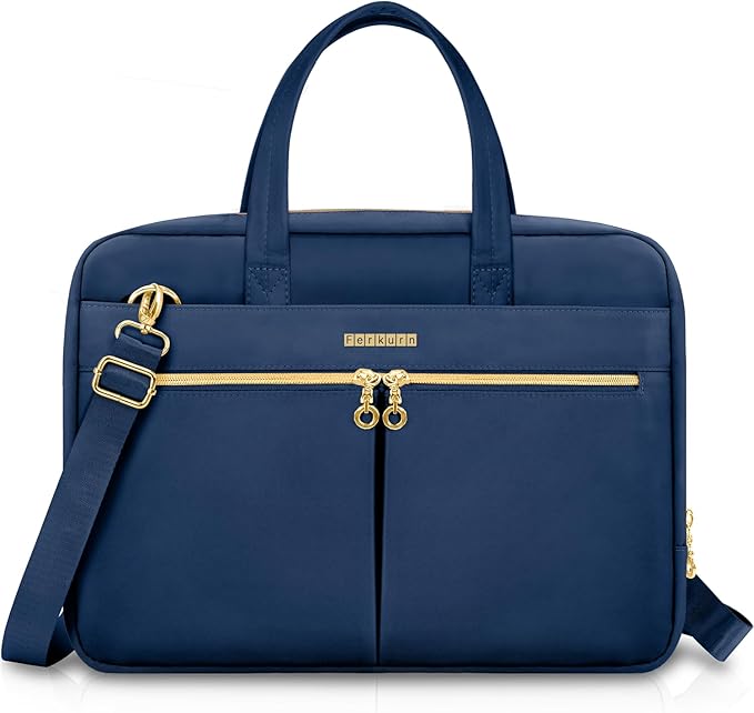 Ferkurn Laptop Bag Case Women Men Computer Bag Compatible with MacBook/HP/LG/Dell, Shoulder Strap Slim Carrying Messenger Briefcase, Blue, 15.6-16 Inch