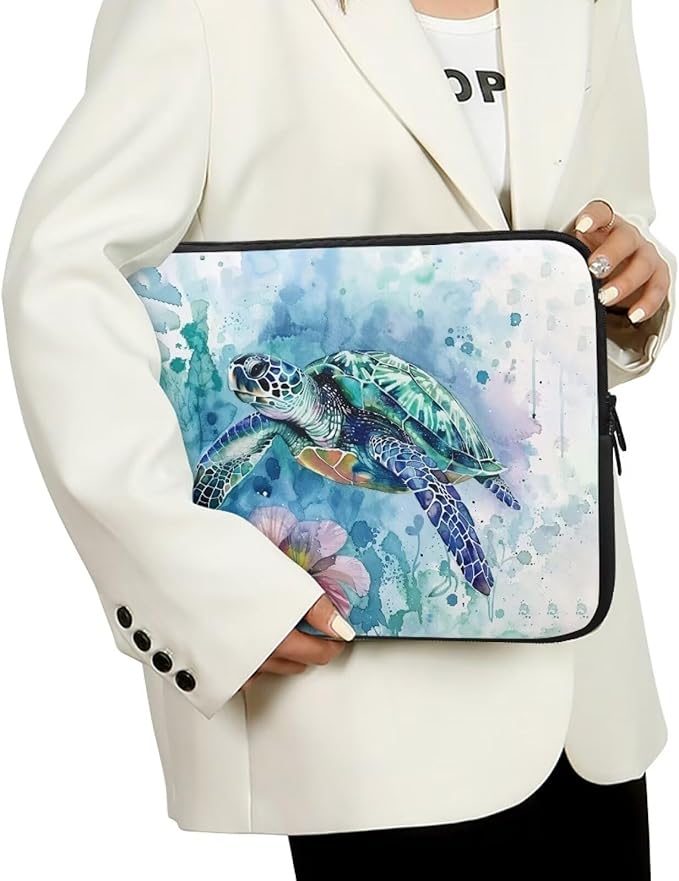 Flower Sea Turtle Laptop Protective Sleeve for Women Men Computer Sleeve 12 inch Tie Dye Laptop Case Bag Portable Computer Carrying Case Suitable GITS for Teens Tablet Bags Hippie