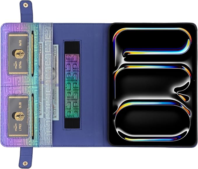 Shiny Case for iPad 6th/5th Gen 9.7 Inch (2018/2017), iPad Pro 9.7"/Air 2, Techcircle Crossbody Iridescent Folio Stand Multi-Pocket Wallet Case with Pencil Holder+Hand/Shoulder Strap, Shiny Indigo