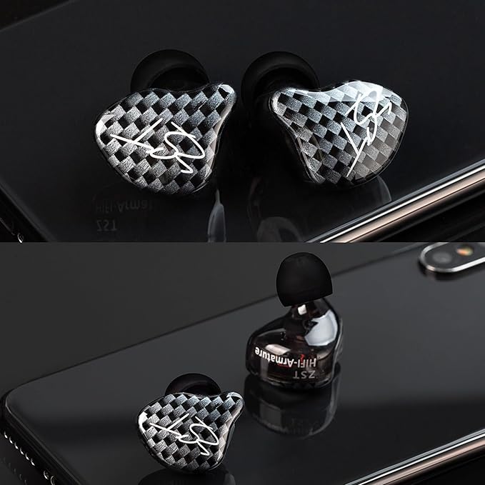 YINYOO KZ-ZST Hybrid Banlance Armature with Dynamic in-Ear Earphone 1BA+1DD HiFi Headset Wired Earbuds IEM Headphones Gaming Earbuds (Black-zst with Microphone)
