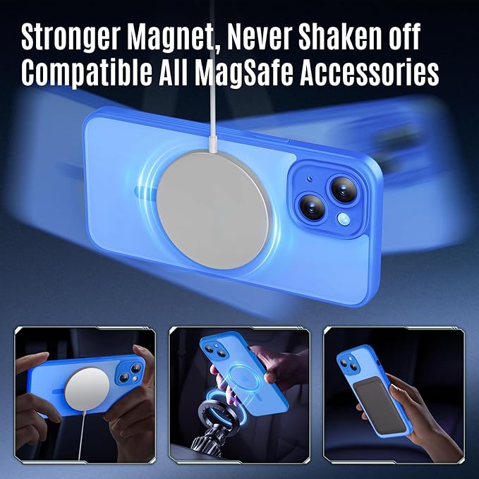 Symcele Designed for iPhone 14 Case, Compatible with MagSafe, with Privacy Screen Protectors X2, [Camera Protection] [15FT Military Drop Protection] Shockproof Phone Case, 6.1", Blue