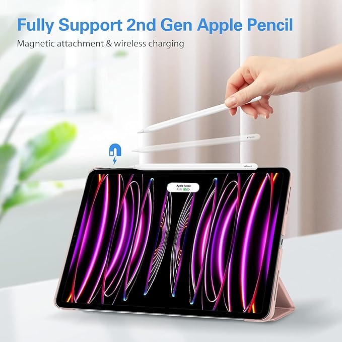 ProCase Smart Case for iPad Pro 12.9 2022/2021/2020/2018, Slim Stand Hard Back Shell Smart Cover for iPad Pro 12.9" 6th Gen/5th Gen/4th Gen/3rd Gen -Rosegold