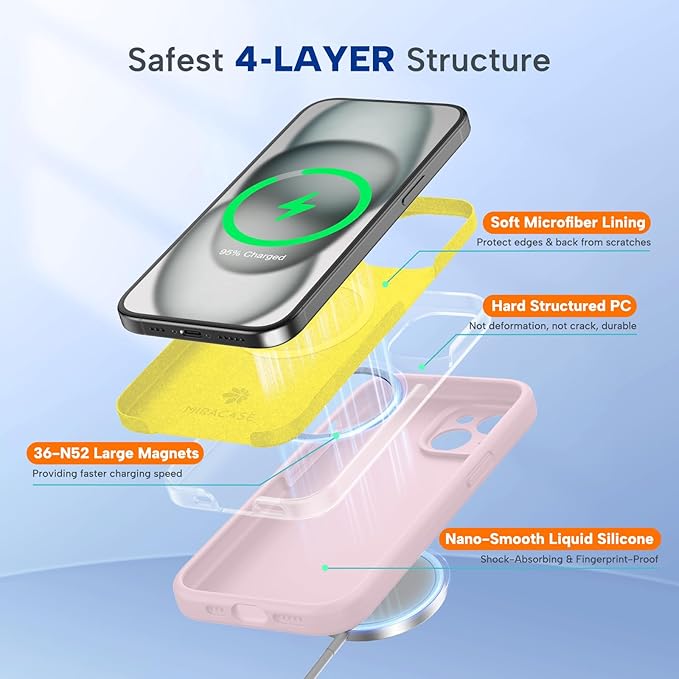 Miracase Compatible with iPhone 15 Case, [Soft Anti-Scratch Microfiber Lining], Liquid Silicone Case Gel Rubber Shockproof Drop Protection Phone Case for iPhone 15, Sand Pink