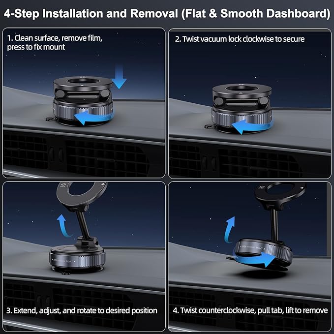 Jikasho Vacuum Magnetic Car Phone Holder for Magsafe, Hands-Free 360° Adjustable Suction Cup Phone Mount for Car/Gym/Mirror/Smooth Surface, Compatible with iPhone & Android (Silver Black)