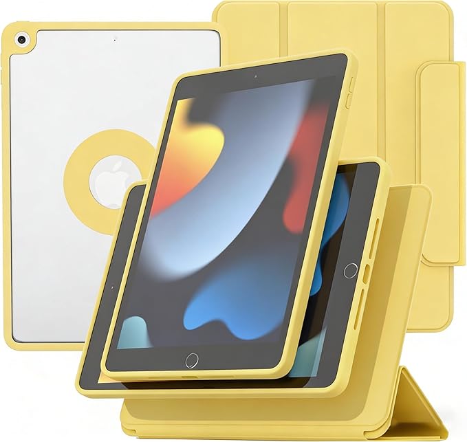 ZENLU iPad 9th 8th 7th Generation Magnetic Case with Removable Folio Cover, Premium Semi-Silicone Leather, Vertical Stand, Clear Back, Smart Sleep/Wake, Full Protective Case for 10.2" iPad (Yellow)