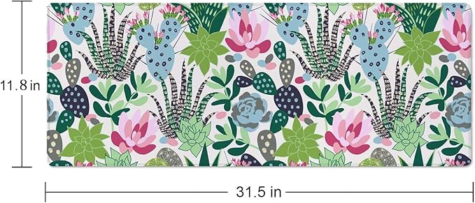 Extensive Gaming Mouse Mat - Succulents & Cacti Design, 31.5 x 11.8 - Non-Slip Base & Stitched Edge