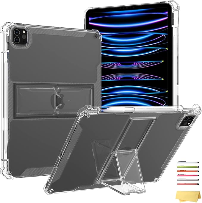 Clear Stand Case for iPad Air 5th/Air 4th Generation 10.9" (2022/2020) & iPad Pro 11 4th/3rd/2nd/1st Generation (2022/2021/2020/2018) Soft TPU Back Cover with Pencil Holder/Kickstand, Clear