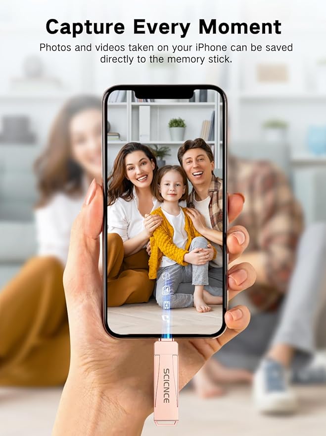 256GB Phone Flash Drive Photo Stick, USB Memory Stick for Photo Video Backup & Storage, No APP Required, Compatible with iPhone iPad Android PC, Rose Pink