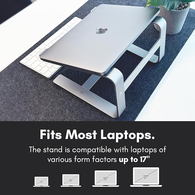 Macally Aluminum Laptop Stand for Desk - Works with All MacBook/Pro/Air & Laptops Between 10” to 17.3” - Sleek and Sturdy Laptop Riser - (ASTANDSG), Space Gray