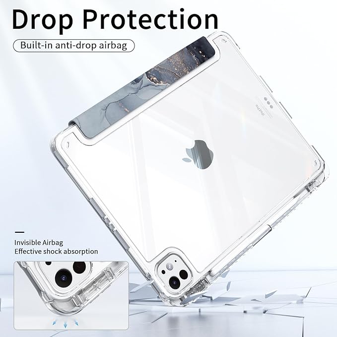 for iPad Air 13 Inch Case M4 (2026)/ M3 (2025)/ M2 (2024), Slim iPad Pro 12.9" 6th/5th/4th/3rd Generation Case, Trifold Stable Stand Clear Back Cover with Pencil Holder, Abstract Marble