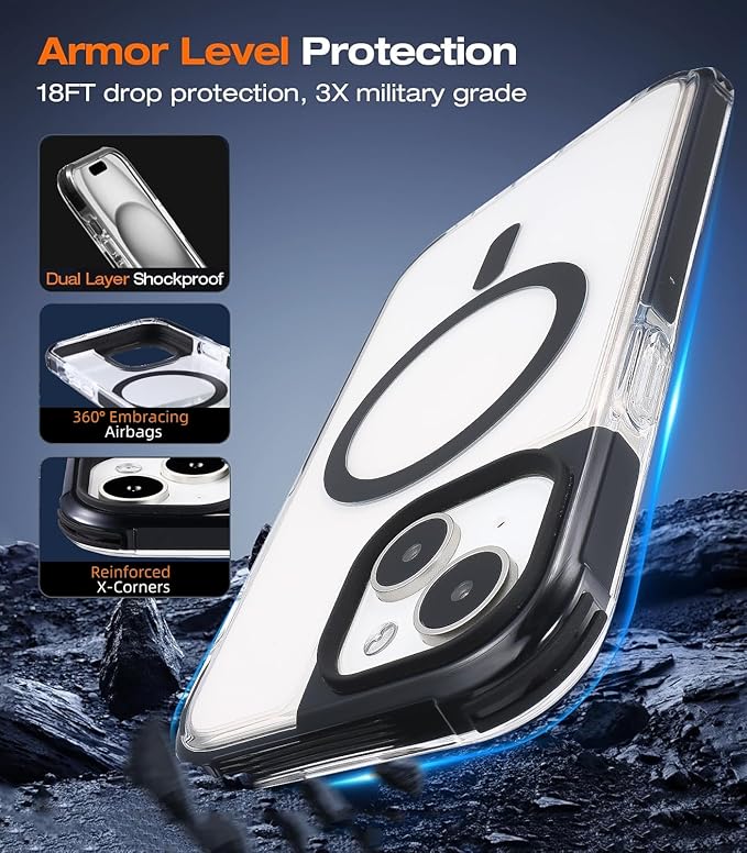 Tigowos Compatible with iPhone 15 Plus&iPhone 14 Plus Bumper Case Fits MagSafe Heavy Duty Shockproof Fits iPhone 15 Plus&iPhone 14 Plus Phone Cases，Clear