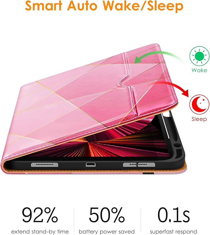 DTTO Case for iPad Pro 11 Inch 4th / 3rd / 2nd / 1st Generation 2022/2021/2020/2018,Premium PU Leather Folio Stand Cover with Hand Strap, Auto Wake/Sleep,Multiple Viewing Angles, Polygons