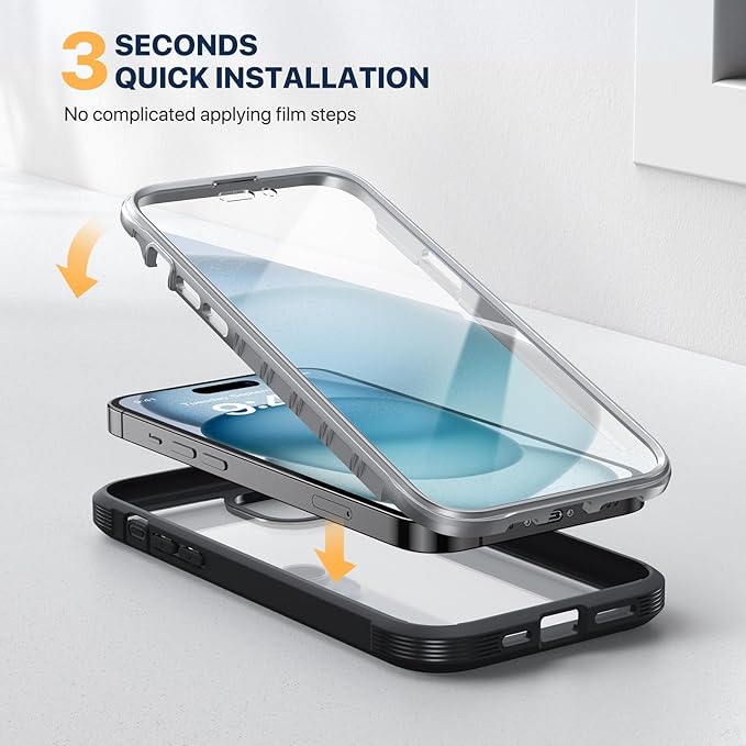 Diaclara Designed for iPhone 15 Plus Case 6.7'', Full-Body Clear Bumper Case with Built-in Screen Protector, 360 Protective Rugged Cover+9H Tempered Glass Camera Lens Protector, Black | 6.7'', 360 Protective, Rugged Cover