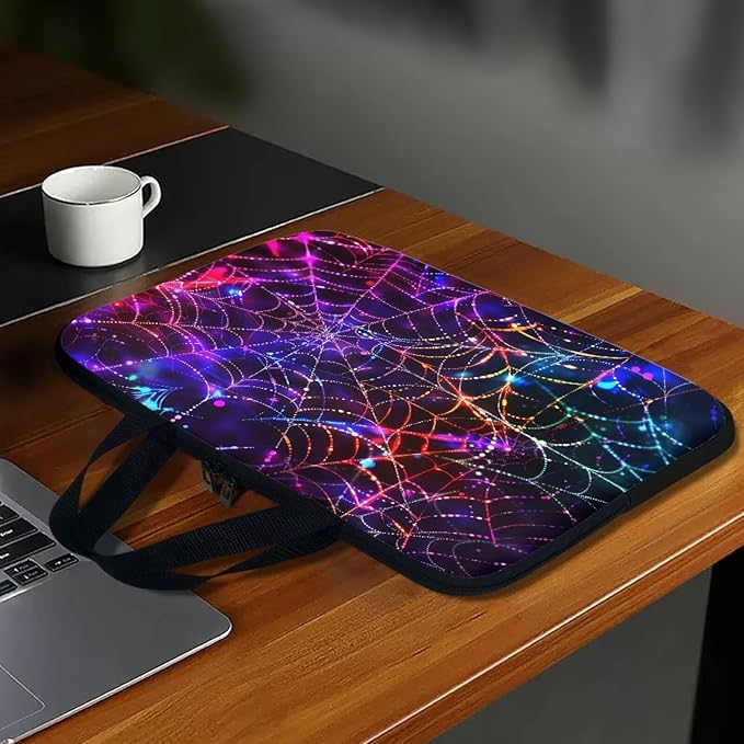 Colorful Spider Cobweb 15 Inch Laptop Sleeve Laptop Cover Computer Bag Tablet Carrying Case with Handle Business Tote Bags Notebook Sleeves Handbag for Halloween Decorations