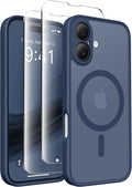 CAPRARO Magnetic Compatible with iPhone 16 Case, Upgraded [Full Camera Protection] [Compatible with MagSafe] Protective Translucent Matte Women Girl Phone Case Cover, Navy Blue